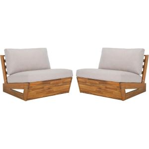 SAFAVIEH Outdoor Patio Furniture Collection – Dune Lounge Chair Set of 2, Solid Wood Outdoor Seating with Light Grey Cushions, Modern Relaxed Design (PAT7328B-SET2)(Natural/Light Grey)