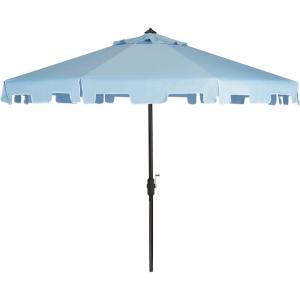 SAFAVIEH Outdoor Zimmerman UV Protected 11-ft Round Market Umbrella(Baby Blue/White)