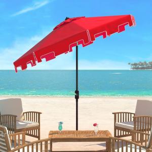 SAFAVIEH Outdoor Zimmerman UV Protected 11-ft Round Market Umbrella(Red)