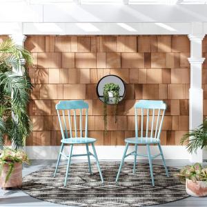 SAFAVIEH PAT3004A-SET2 Outdoor Broderick Matte White Stackable Spindle Back(Blue)
