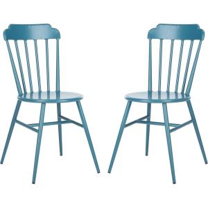 SAFAVIEH PAT3004A-SET2 Outdoor Broderick Matte White Stackable Spindle Back(Navy)