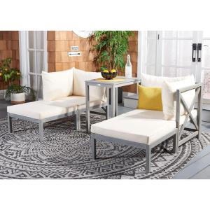 SAFAVIEH PAT6762A Outdoor Collection Ronson 5-Piece Dining Set(Ash Grey/Beige)