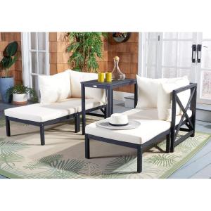 SAFAVIEH PAT6762A Outdoor Collection Ronson 5-Piece Dining Set(Dark Slate Gray/Beige)