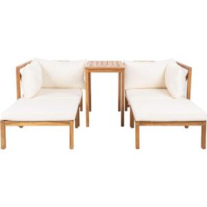 SAFAVIEH PAT6762A Outdoor Collection Ronson 5-Piece Dining Set(Natural/Beige)