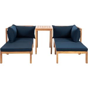 SAFAVIEH PAT6762A Outdoor Collection Ronson 5-Piece Dining Set(Natural/Navy)