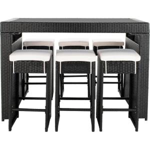 SAFAVIEH PAT7502A Outdoor Collection Horus Black and Beige Cushions 7-Piece Dining Set(Black/Beige)