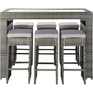 SAFAVIEH PAT7502A Outdoor Collection Horus Black and Beige Cushions 7-Piece Dining Set(Grey/Grey)