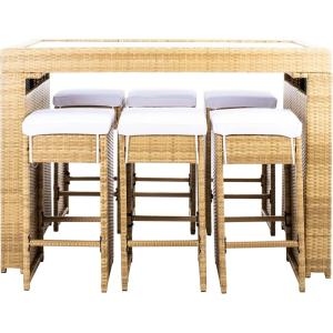 SAFAVIEH PAT7502A Outdoor Collection Horus Black and Beige Cushions 7-Piece Dining Set(Natural/White)
