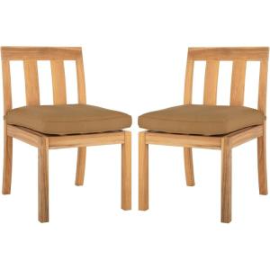 Safavieh Couture Patio Montford Natural Teak Dining Chair, Set of 2(Natural/Brown)