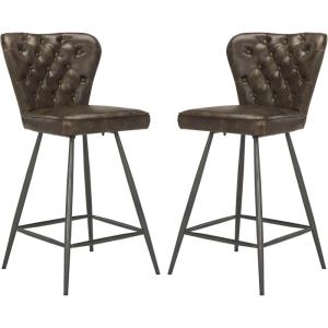 Safavieh FOX1702C-SET2 American Homes Collection Ashby Modern Tufted Swivel Counter Stool, 26″, Grey/Black(Brown)