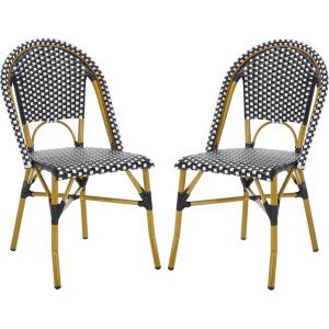 Safavieh Home Collection Hooper Indoor-Outdoor Stacking Side Chairs | Black, White Light Brown | Set of 2(Black / White)