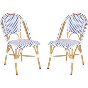 Safavieh Home Collection Hooper Indoor-Outdoor Stacking Side Chairs | Black, White Light Brown | Set of 2(Blue / White)