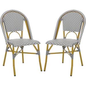 Safavieh Home Collection Hooper Indoor-Outdoor Stacking Side Chairs | Black, White Light Brown | Set of 2(Grey / White)