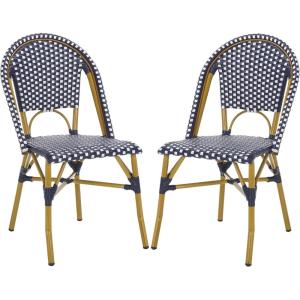 Safavieh Home Collection Hooper Indoor-Outdoor Stacking Side Chairs | Black, White Light Brown | Set of 2(Navy / White)