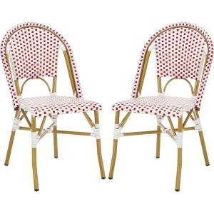 Safavieh Home Collection Hooper Indoor-Outdoor Stacking Side Chairs | Black, White Light Brown | Set of 2(Red / White)