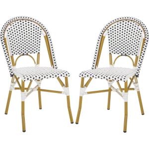 Safavieh Home Collection Hooper Indoor-Outdoor Stacking Side Chairs | Black, White Light Brown | Set of 2(White / Black)