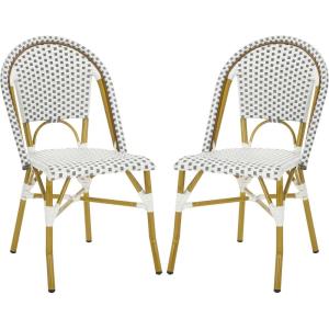 Safavieh Home Collection Hooper Indoor-Outdoor Stacking Side Chairs | Black, White Light Brown | Set of 2(White / Grey)