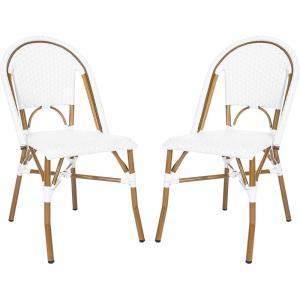 Safavieh Home Collection Hooper Indoor-Outdoor Stacking Side Chairs | Black, White Light Brown | Set of 2(White)