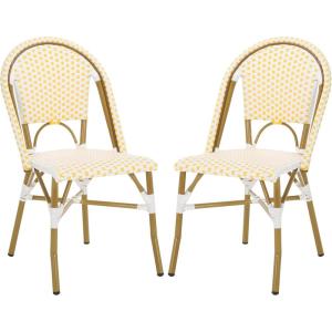 Safavieh Home Collection Hooper Indoor-Outdoor Stacking Side Chairs | Black, White Light Brown | Set of 2(Yellow / White)