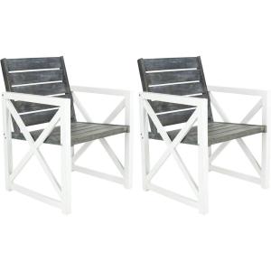 Safavieh Home Collection Irina Outdoor Arm Chair, White and Grey, Set of 2(White / Grey)