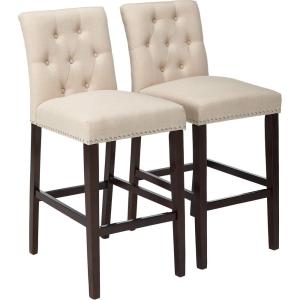 Safavieh Home Collection Norah Beige and Espresso Barstool (Set of 2)(Beige)