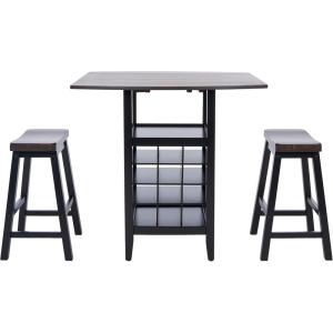 Safavieh Home Emeric Dark Espresso and Black Oak 3-piece Drop Leaf Table Storage -Rack -Pub -Set(Brown / Black)