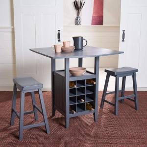 Safavieh Home Emeric Dark Espresso and Black Oak 3-piece Drop Leaf Table Storage -Rack -Pub -Set(Grey)