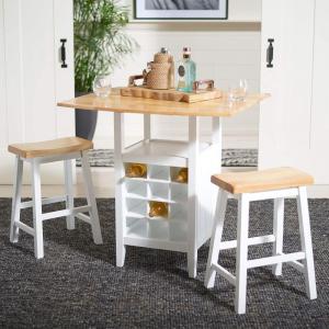 Safavieh Home Emeric Dark Espresso and Black Oak 3-piece Drop Leaf Table Storage -Rack -Pub -Set(Natural / White)