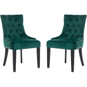 Safavieh Home Harlow Emerald Green Velvet Tufted Ring Chair, Set of 2(Emerald)