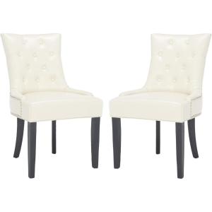Safavieh Home Harlow Emerald Green Velvet Tufted Ring Chair, Set of 2(Flat Cream)