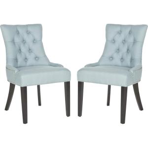 Safavieh Home Harlow Emerald Green Velvet Tufted Ring Chair, Set of 2(Light Blue)