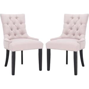Safavieh Home Harlow Emerald Green Velvet Tufted Ring Chair, Set of 2(Taupe)
