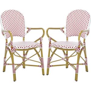 Safavieh Home Hooper Navy and White Indoor/Outdoor Rattan Stacking Arm Chair, Set of 2(Red / White)