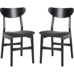 Safavieh Home Lucca Retro Natural Dining Chair, Set of 2, Wood(Black/Black Cushion)