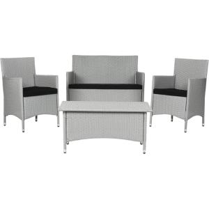 Safavieh Outdoor Collection 4 Piece Mojavi Wicker Patio Set, Grey/Black(Grey / Black)