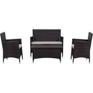 Safavieh Outdoor Collection Figueroa Black and White 4-Piece Patio Set(Brown / Sand)