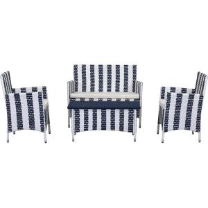 Safavieh Outdoor Collection Figueroa Black and White 4-Piece Patio Set(Navy / White)