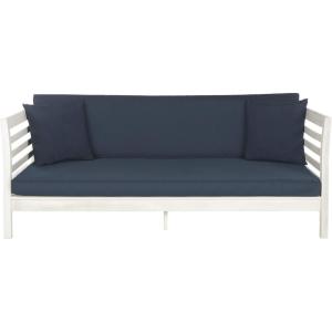Safavieh Outdoor Collection Malibu Antiqued White/ Navy Acacia Wood Cushioned Daybed(Antique White / Navy)