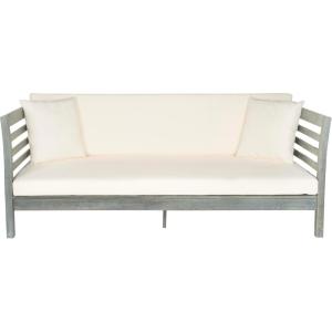 Safavieh Outdoor Collection Malibu Antiqued White/ Navy Acacia Wood Cushioned Daybed(Ash Grey / Beige)