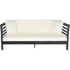 Safavieh Outdoor Collection Malibu Antiqued White/ Navy Acacia Wood Cushioned Daybed(Dark Slate Gray / Beige)