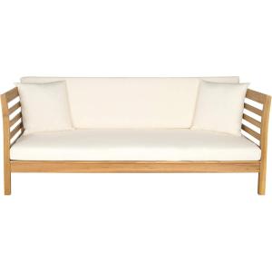 Safavieh Outdoor Collection Malibu Antiqued White/ Navy Acacia Wood Cushioned Daybed(Natural / Beige)