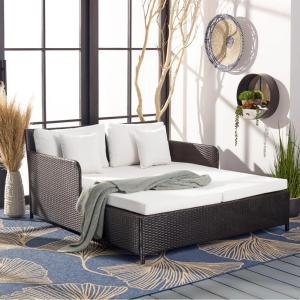 Safavieh Outdoor Collection PAT7500 Daybed, Black/Light Grey(Black/Beige)