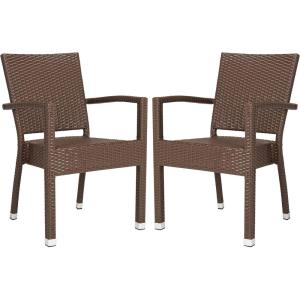 Safavieh Outdoor Living Collection Kelda Wicker Arm Chairs(Brown)