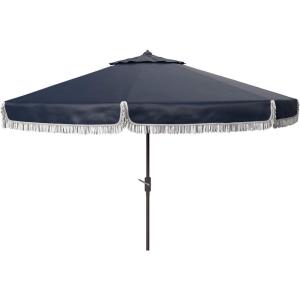 Safavieh Outdoor Milan Fringe 11-Foot Round Crank UV Protected Umbrella(Navy/White)