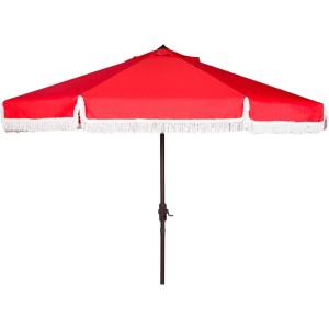 Safavieh Outdoor Milan Fringe 11-Foot Round Crank UV Protected Umbrella(Red)
