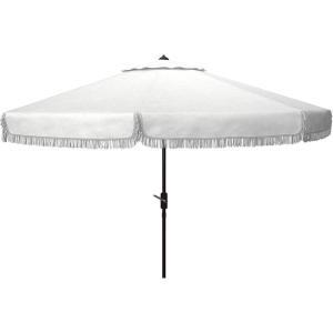 Safavieh Outdoor Milan Fringe 11-Foot Round Crank UV Protected Umbrella(White)