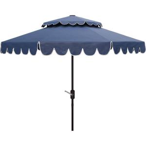 Safavieh Outdoor Venice 9-Foot Round Double Top Crank UV Protected Umbrella(Navy/White)