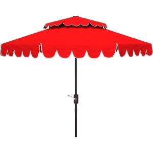 Safavieh Outdoor Venice 9-Foot Round Double Top Crank UV Protected Umbrella(Red)
