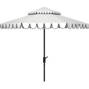 Safavieh Outdoor Venice 9-Foot Round Double Top Crank UV Protected Umbrella(White/Black)