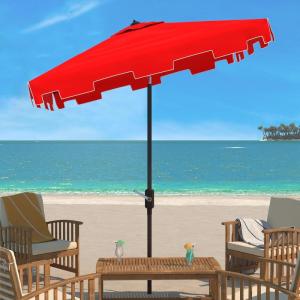 Safavieh Outdoor Zimmerman White 7’6″ Square Market UV Protected Umbrella(Red/White)